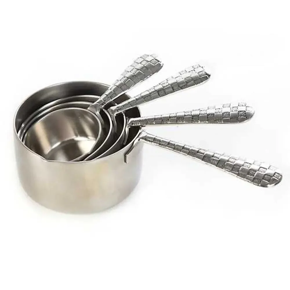 Mackenzie Childs Check Measuring Cups Stainless-Steel Silver Gift Home Decor NEW - Picture 4 of 10